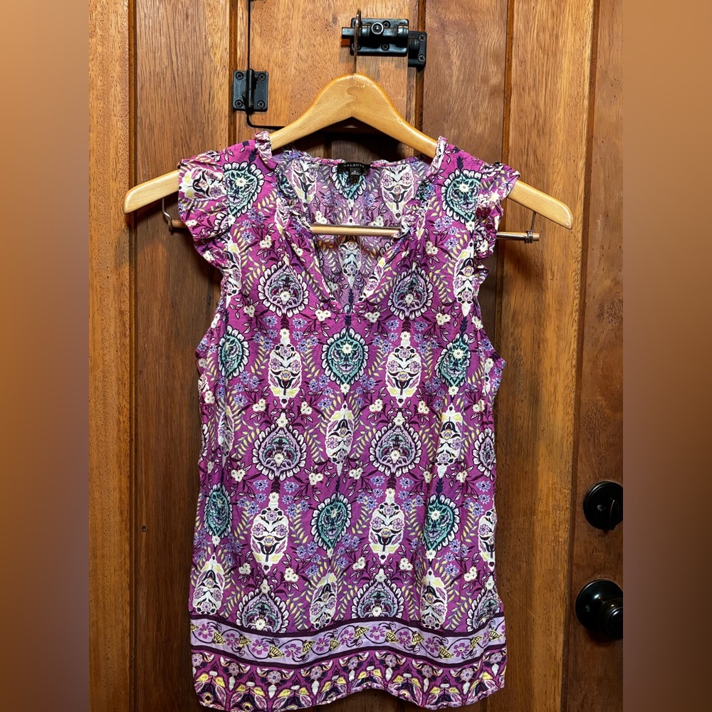 Talbots Sleeveless V-Neck Printed Women's Top in Purple